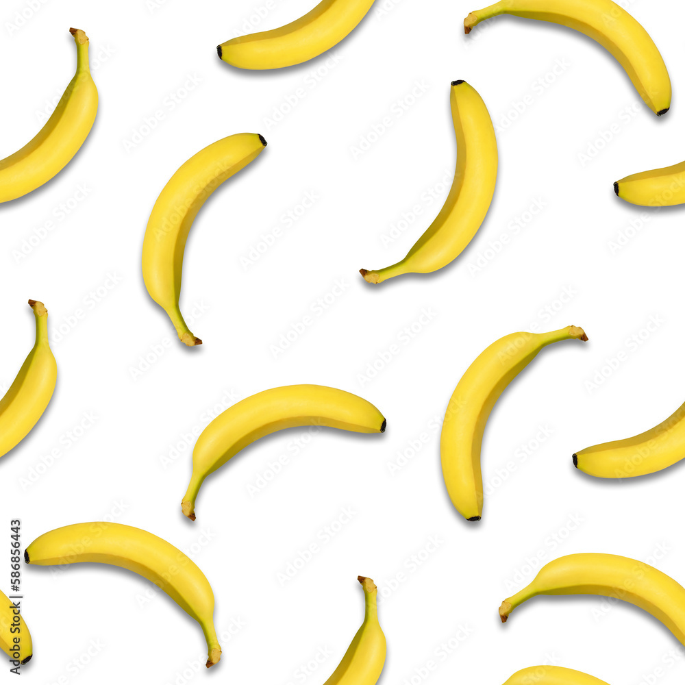 Seamless banana pattern on an isolated, white background. natural bananas