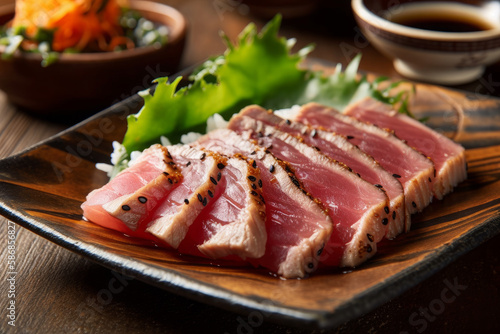 Close-up finest of Katsuo, Japanese food. Ai generated.