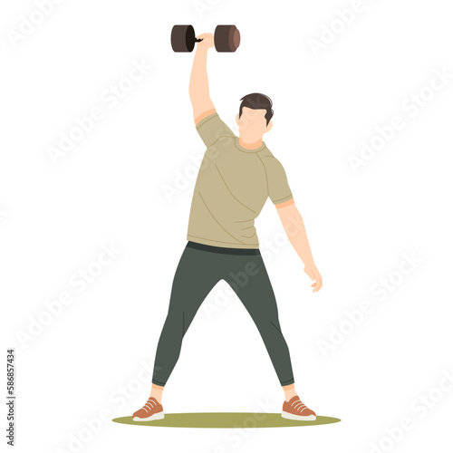 man workout with barbell isolated illustration