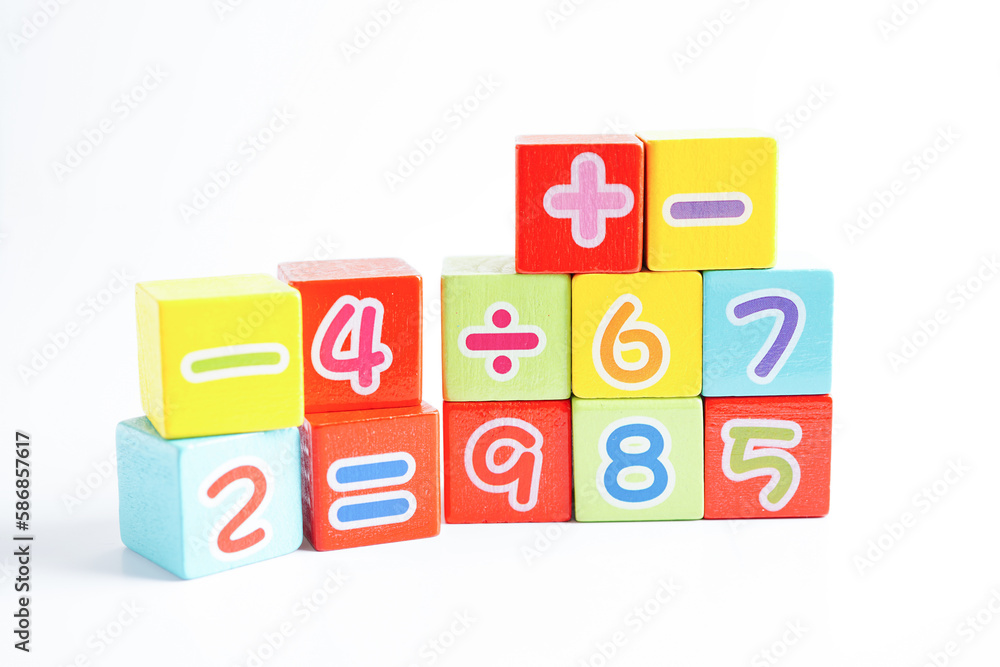 Number wood block cubes for learning Mathematic, education math concept. Number wood block cubes for learning Mathematic, education math concept.