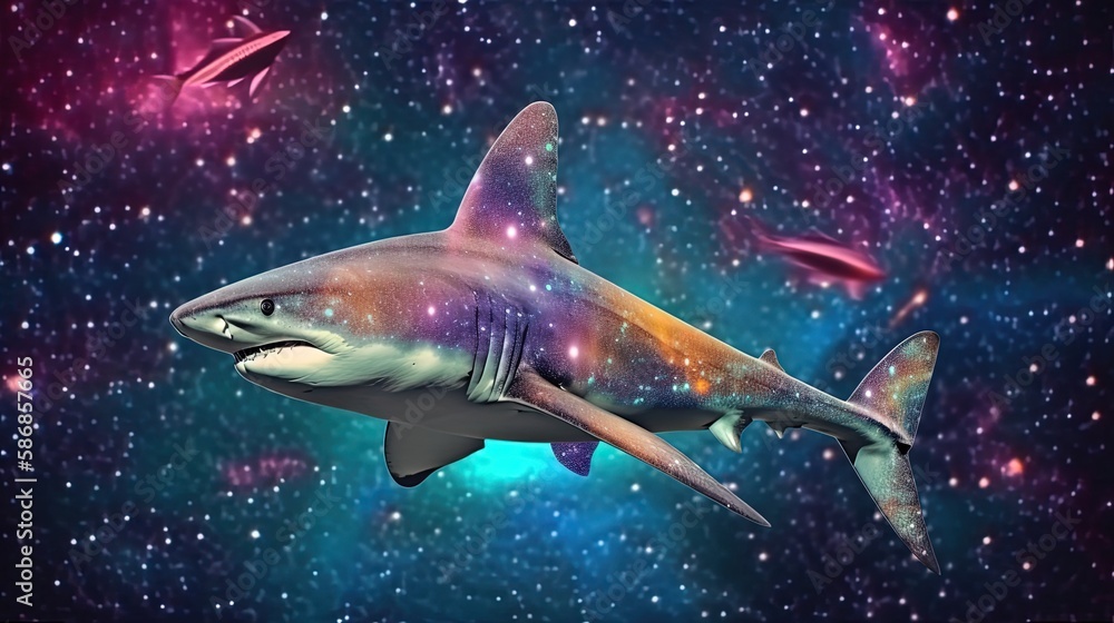 euphoria dreamy aura atmosphere, collage illustration style of scary shark swimming among stars, Generative Ai euphoria dreamy aura atmosphere, collage illustration style of scary shark swimming among stars, Generative Ai