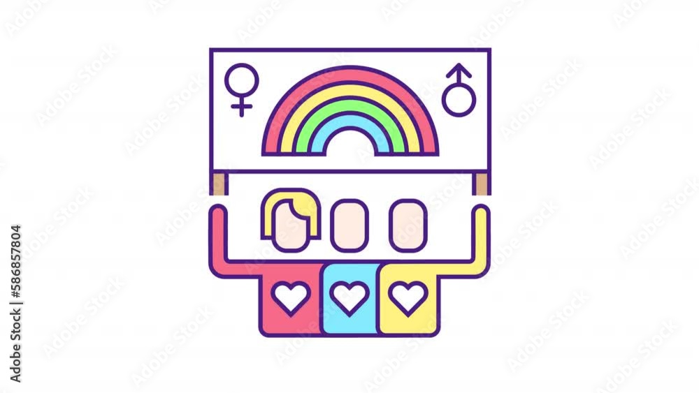 LGBT march color icon animation. People rising up banner with rainbow. Love and equality. Seamless loop HD video with alpha channel on transparent background. Animated simple filled line graphics LGBT march color icon animation. People rising up banner with rainbow. Love and equality. Seamless loop HD video with alpha channel on transparent background. Animated simple filled line graphics