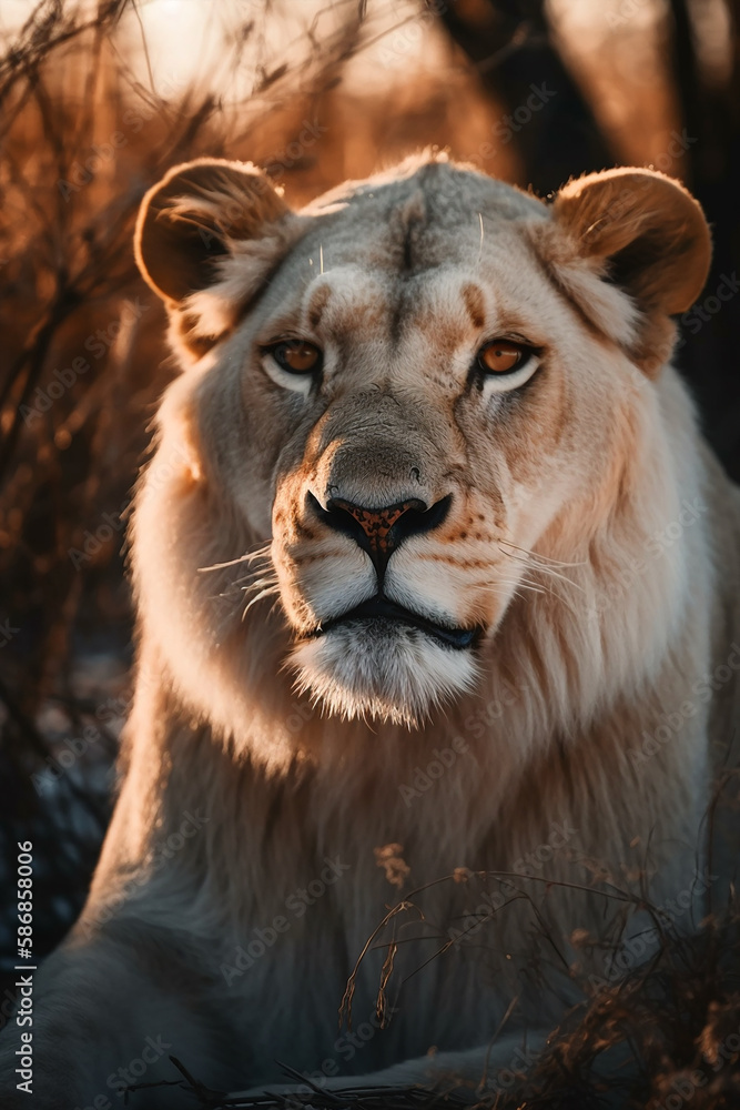 Naklejka premium portrait of snow lion. Generative AI 