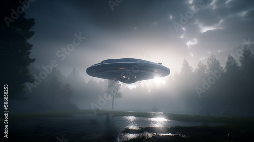 UFO Unidentified Flying Object Clipping Path. Ufo in earth. Generative AI.