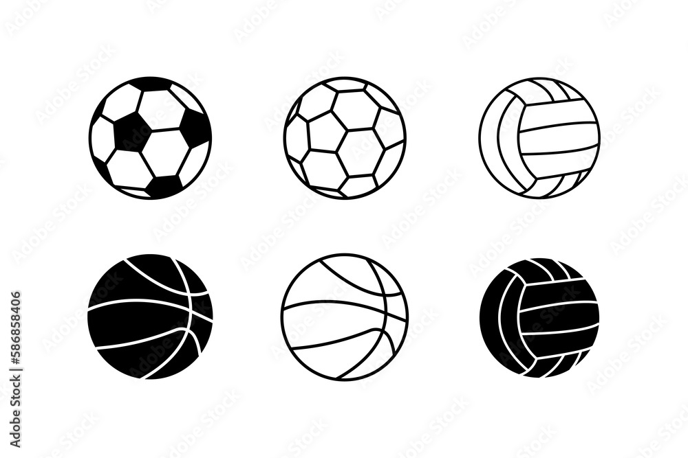 Sport balls set on white background. Vector icons. Football, basketball, volleyball Sport balls set on white background. Vector icons. Football, basketball, volleyball