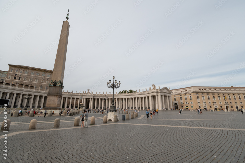 Rome, Italy - September 14, 2021: Bernini's Colonnade in Saint Peter's Square in Vatican city, Rome, Italy
