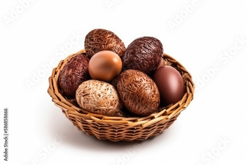 colorful basket filled with various types of eggs. Generative AI