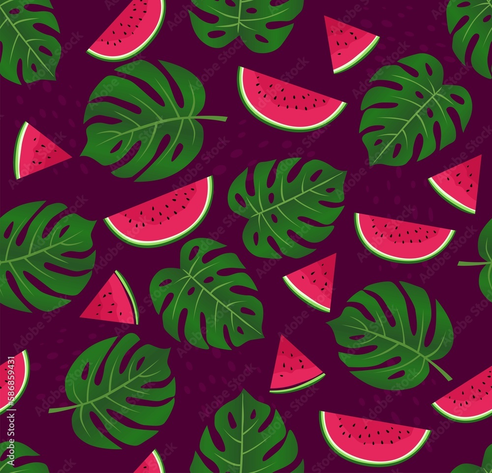 seamless pattern with leaves and watermelon seamless pattern with leaves and watermelon