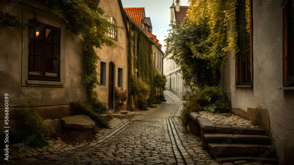 city Visby, Gotland. Beautiful Scandinavian scenery of Sweden. Generative AI
