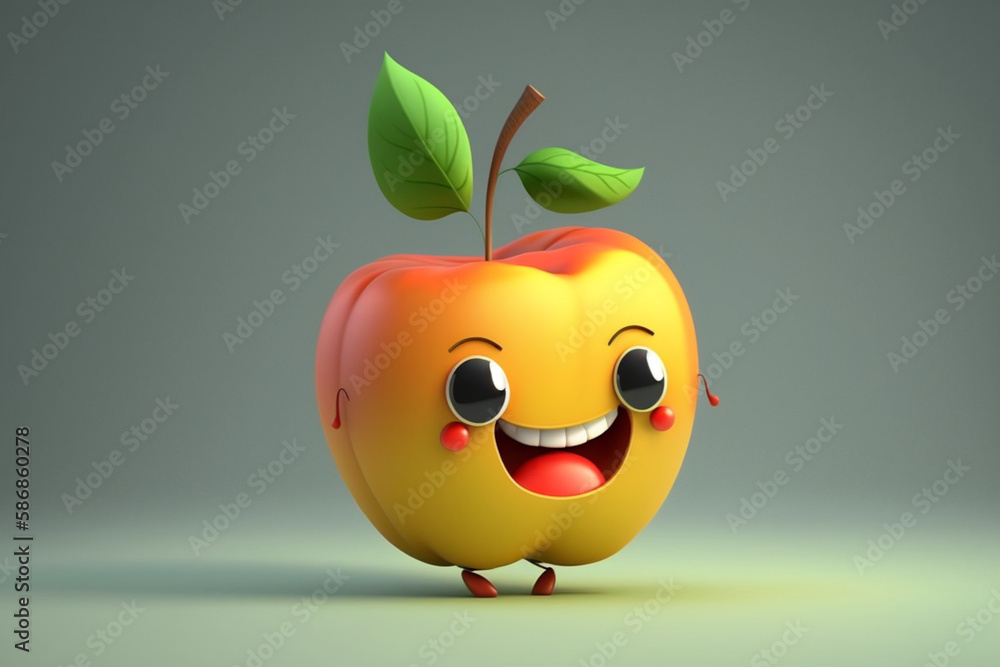 Happy smiling apple isolated. cartoon character. generated ai Happy smiling apple isolated. cartoon character. generated ai