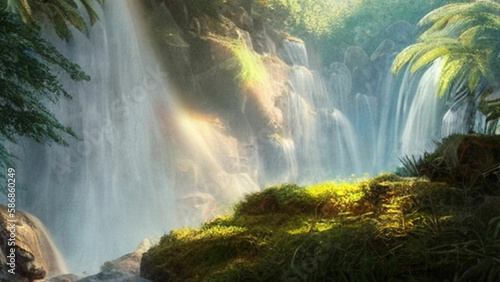 A BEAUTIFUL LANDSCAPE WITH A WATER FALL  A WALLPAPER AND A BACKGROUND 