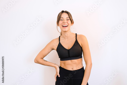Happy Young Sporty Woman Wearing Sportswear Fit Healthy Lifestyle Weight Training Exercises Natural Body