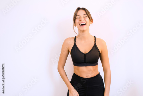 Happy Young Sporty Woman Wearing Sportswear Fit Healthy Lifestyle Weight Training Exercises Natural Body