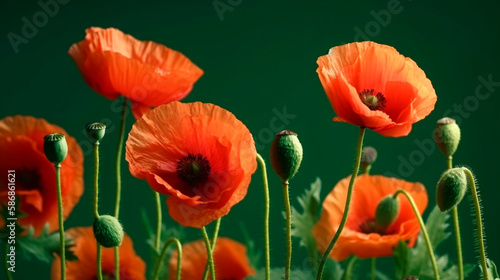 Red poppy on dark background  created with Generative AI Technology