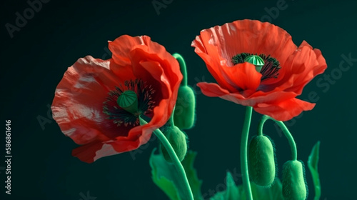 Red poppy on dark background, created with Generative AI Technology