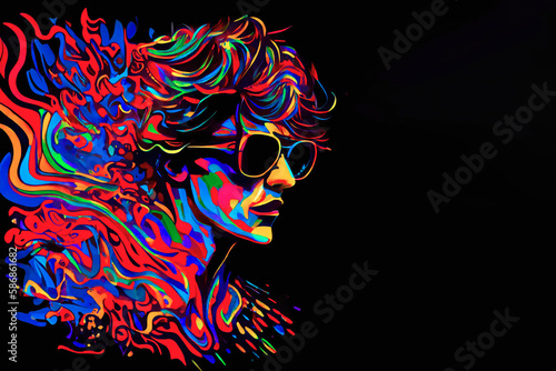 Beautiful man with sunglasses on a black background, Pop Art, ai generation © Itana