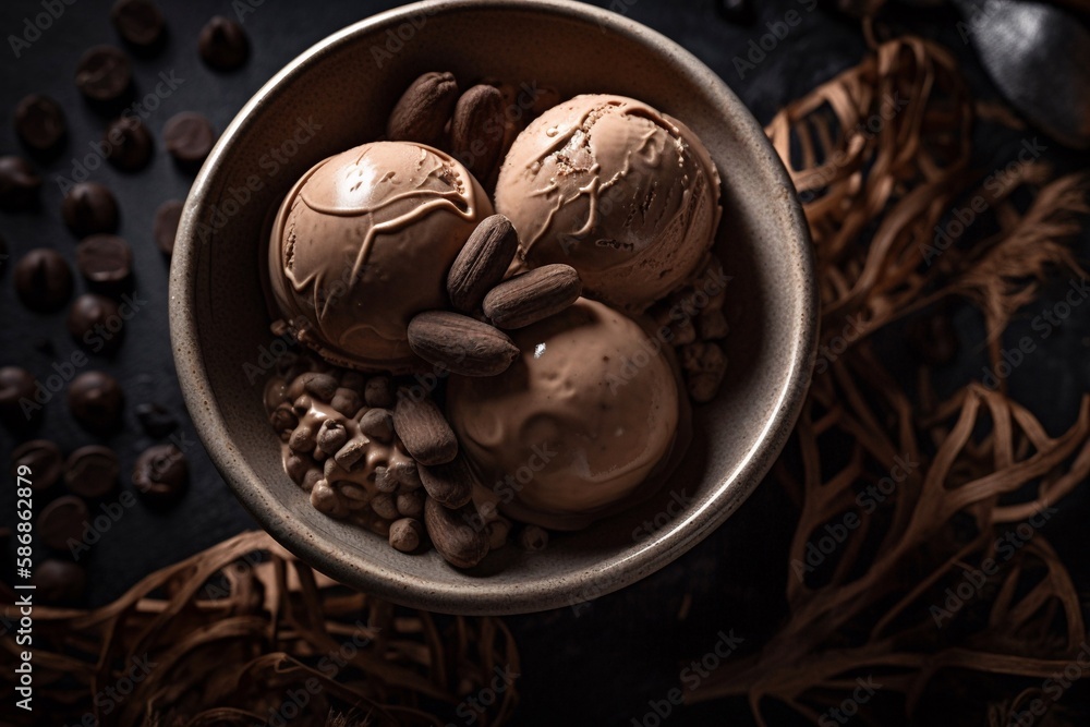 Chocolate ice cream in a bowl AI Generative Chocolate ice cream in a bowl AI Generative