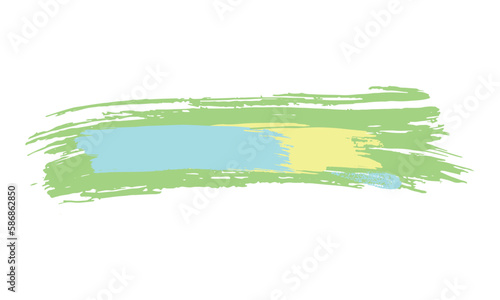 Brush stroke composition element blue, yellow, green colours. Vector stock hand draw illustration isolated on white background for design template, border and frame. 