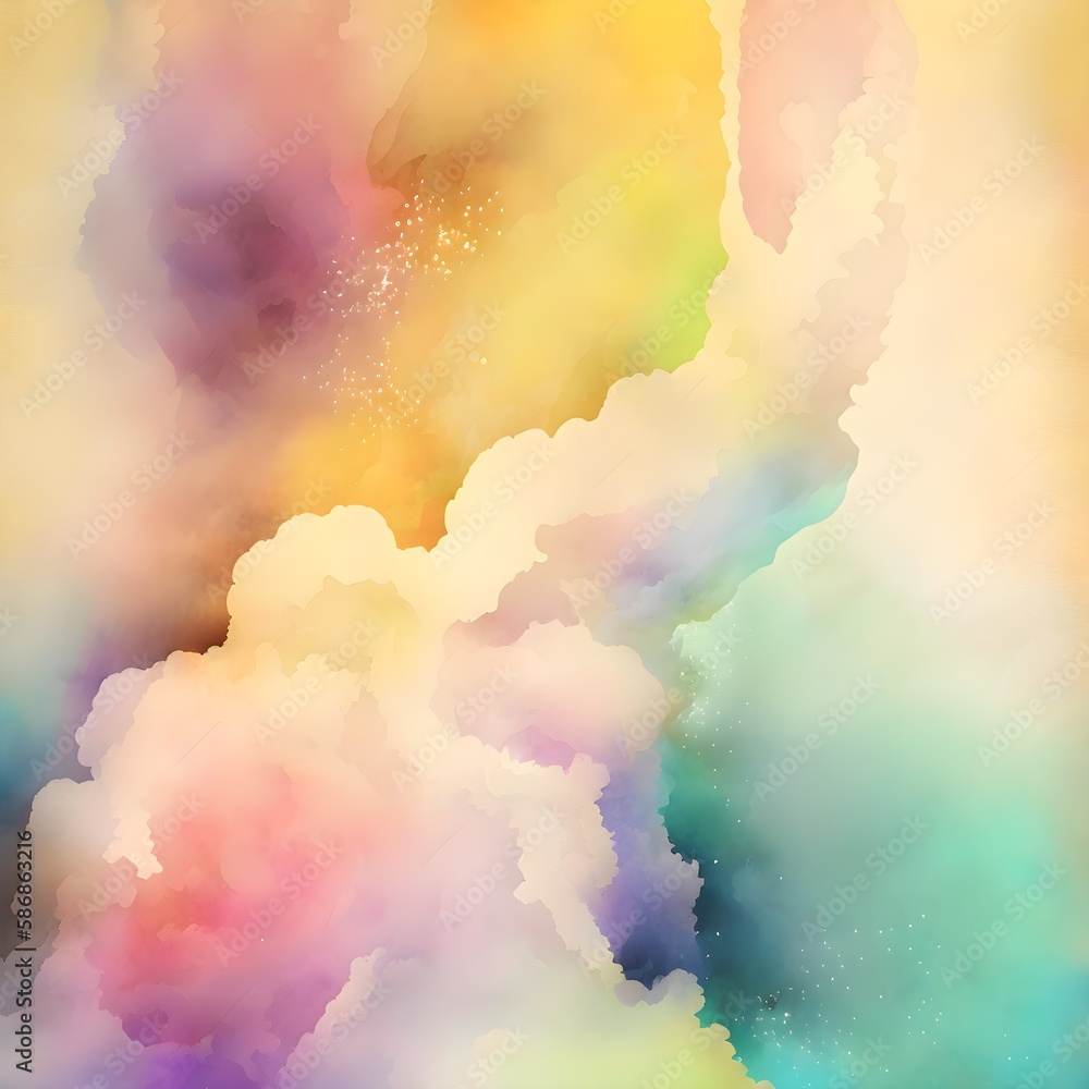 Abstract colorful watercolor backround of sky clouds, ai generated