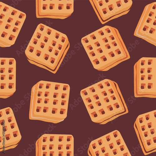 Seamless pattern of waffles with various fillings. Vector illustration of waffles, pastries for breakfast, sweet snacks