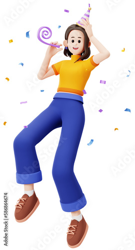 Girl Playing With Confetti On Party 3D Character