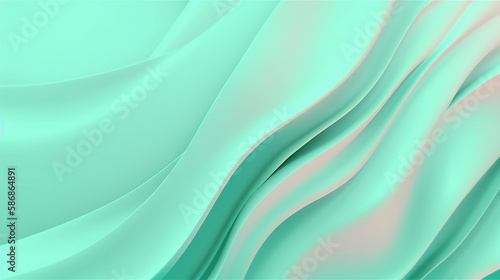 Mint light green waves background. Generative AI