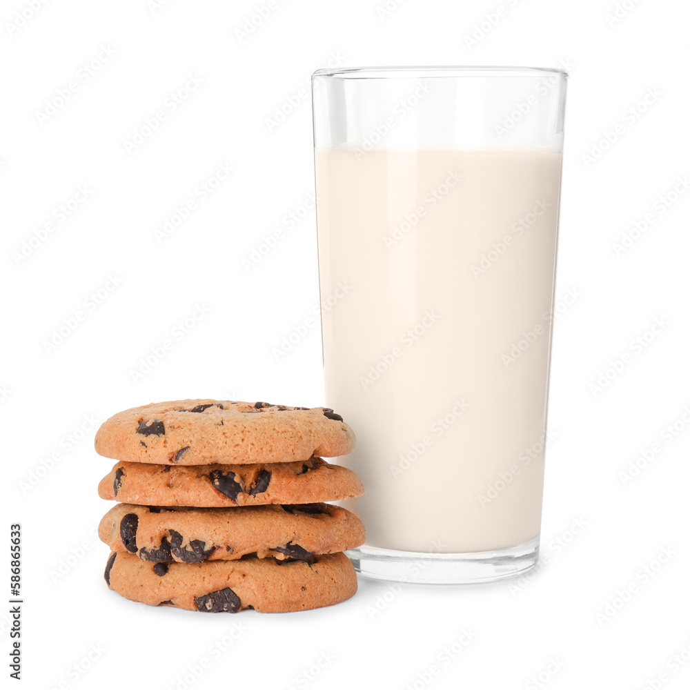 Delicious chocolate chip cookies and milk isolated on white Delicious chocolate chip cookies and milk isolated on white