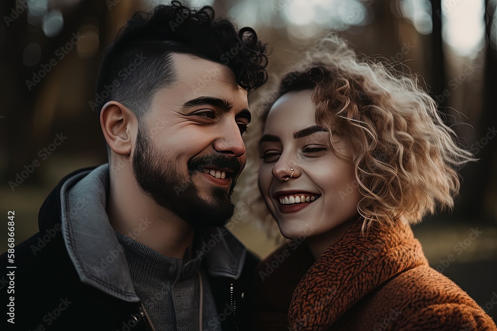 close up couple lover hug and cuddle at outdoor park, Generative Ai close up couple lover hug and cuddle at outdoor park, Generative Ai