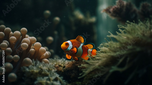 A clown fish in a beautiful forest. Generative AI
