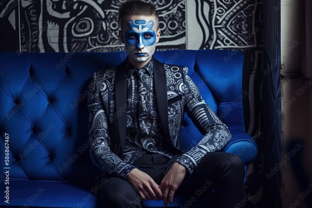 close up bizarre fashion makeup portrait of a man, idea for being yourself concept, Generative Ai close up bizarre fashion makeup portrait of a man, idea for being yourself concept, Generative Ai