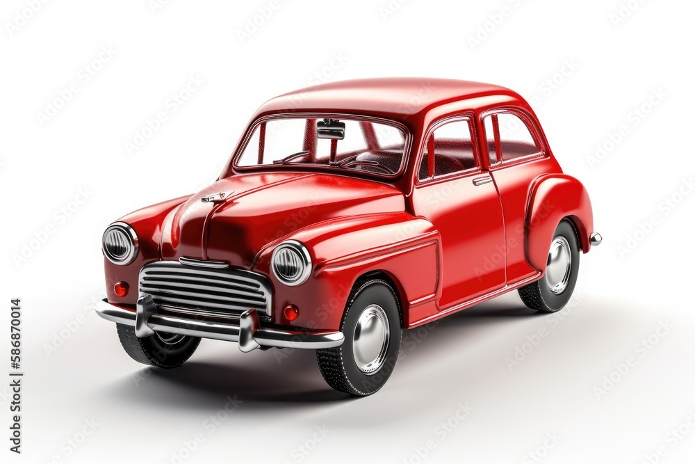 miniature red toy car isolated on a white background. Generative AI