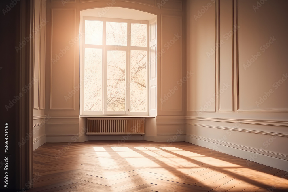 Empty room, light thing through, generative ai Empty room, light thing through, generative ai