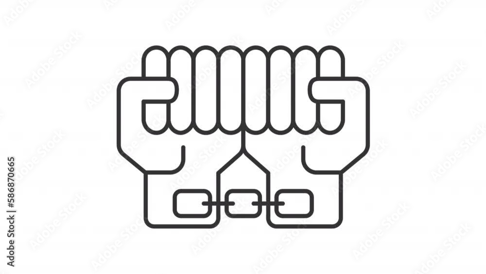 Arrest white line icon animation. Hands caught in chains. Police detention. Slavery. Hands in chains. Loop HD video with chroma key, alpha channel on transparent background, black solid background Arrest white line icon animation. Hands caught in chains. Police detention. Slavery. Hands in chains. Loop HD video with chroma key, alpha channel on transparent background, black solid background