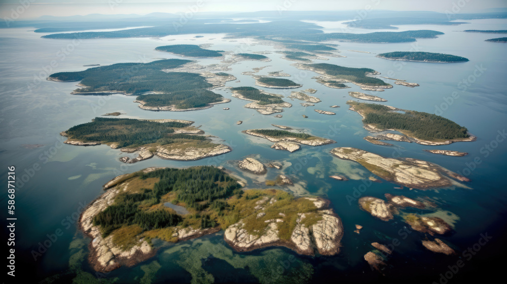 Gulf of Bothnia. Aerial view. Beautiful Scandinavian scenery of Sweden. Generative AI