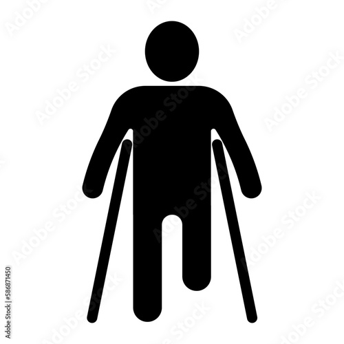 Injured patient on crutches with leg bone fracture injury