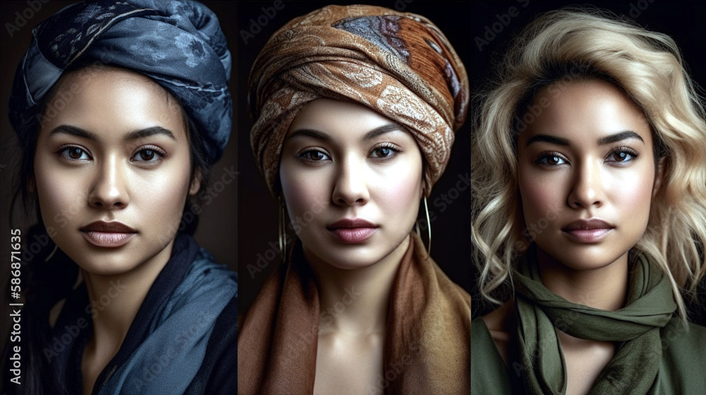 Fictitious Portrait series, soft morning light, beauty, and diversity of race and ethnicity shine through candidly, highlighting unique features and styles, Created with generative Ai Technology. Fictitious Portrait series, soft morning light, beauty, and diversity of race and ethnicity shine through candidly, highlighting unique features and styles, Created with generative Ai Technology.