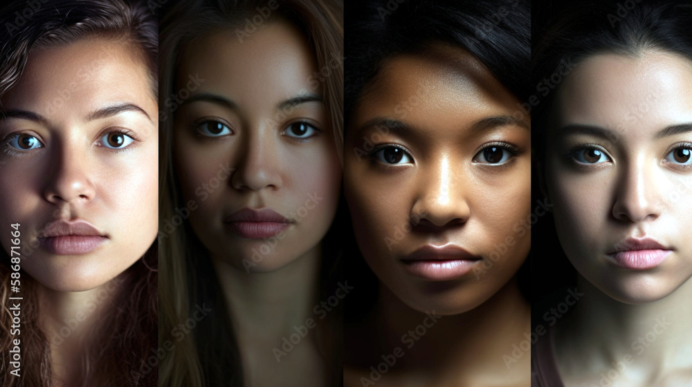 Fictitious Portrait series, soft morning light, beauty, and diversity of race and ethnicity shine through candidly, highlighting unique features and styles, Created with generative Ai Technology.