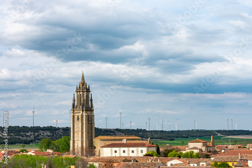 gothic catholic church tower in medieval village