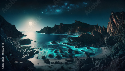 Lagoon Landscape at night - Generated by Generative AI © Wenlambo