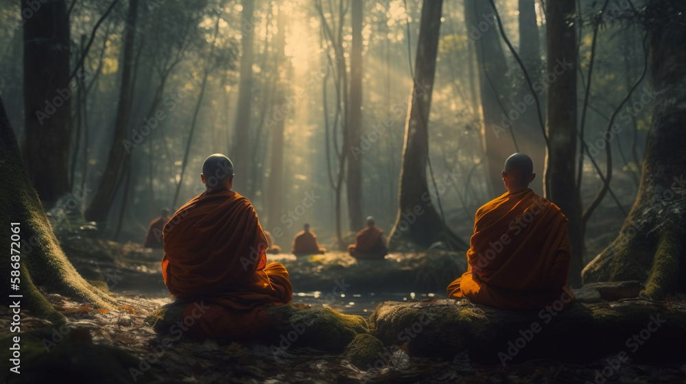 Buddhist Monks sitting on the outdoor. Generative Ai Buddhist Monks sitting on the outdoor. Generative Ai