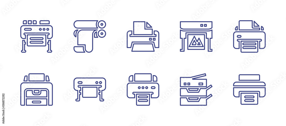 Printing line icon set. Editable stroke. Vector illustration. Containing plotter, rolling machine, printer, print, scanner.