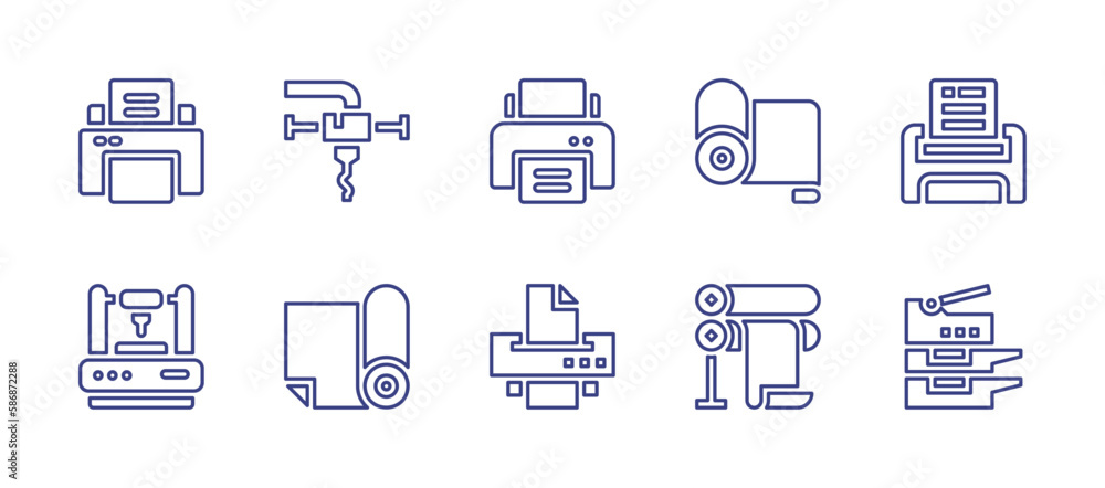 Printing line icon set. Editable stroke. Vector illustration. Containing printer, printing, paper roll, printer, print, scanner.