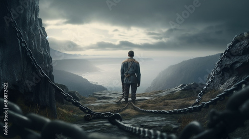Valokuva Man tied with chains. Generative Ai
