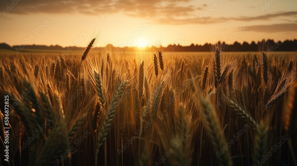 Wheat field at sunset. Generative Ai Wheat field at sunset. Generative Ai
