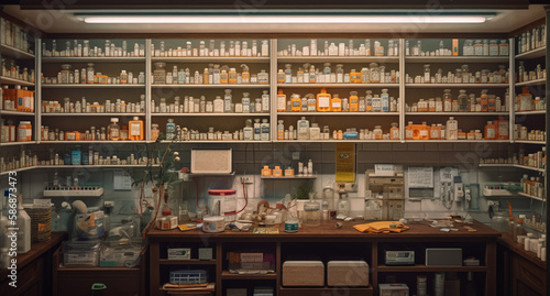 Wallpaper Mural Pharmacy and drugstore shelves with medicine bottles and other items. Generative Ai Torontodigital.ca