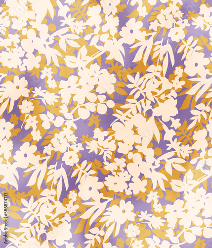 Abstract Flowers Silhouette Watercolor Effect Tiny Ditsy Florals Branches Trendy Fashion Design Seamless Pattern Chic Colors