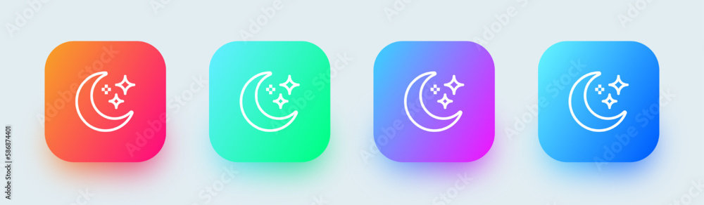 Moon line icon in square gradient colors. Crescent signs vector illustration.