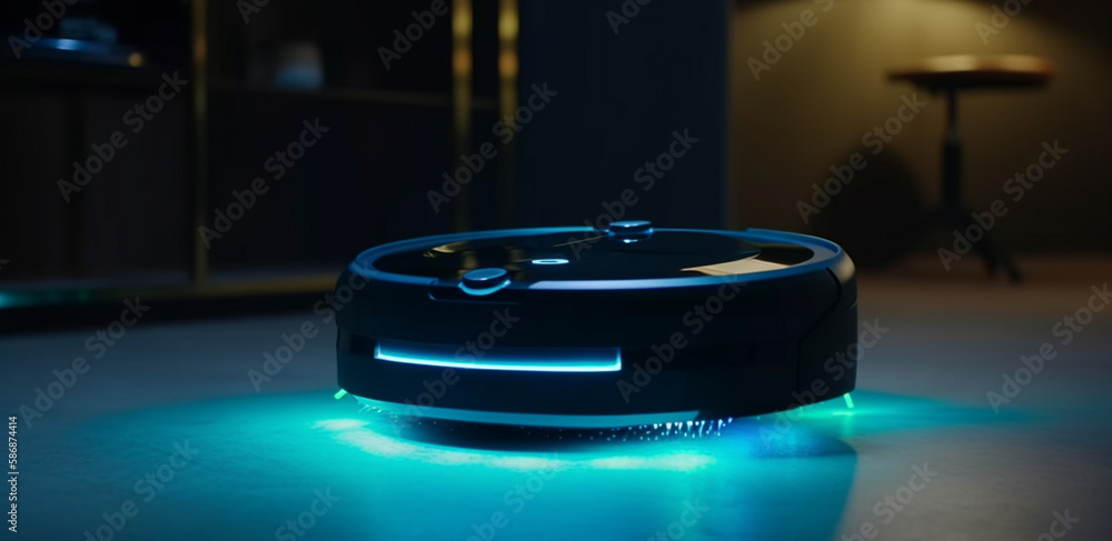 Robotic vacuum in the living room. Generative Ai Robotic vacuum in the living room. Generative Ai