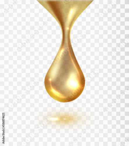 Big yellow drop liquid isolated on transparent background. Realistic collagen droplet.