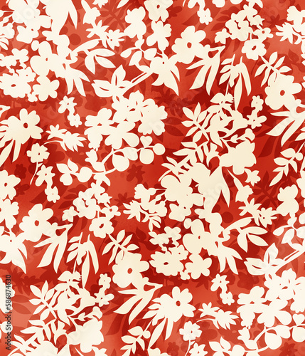 Abstract Flowers Silhouette Watercolor Effect Tiny Ditsy Florals Branches Trendy Fashion Design Seamless Pattern Chic Colors